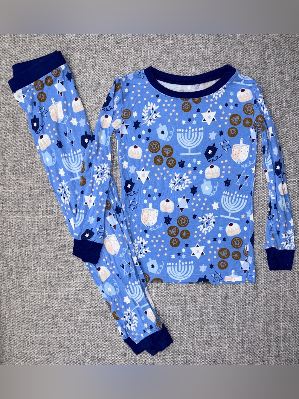 Little Sleepies Light Blue Hanukkah Pajama Set with Navy Trim